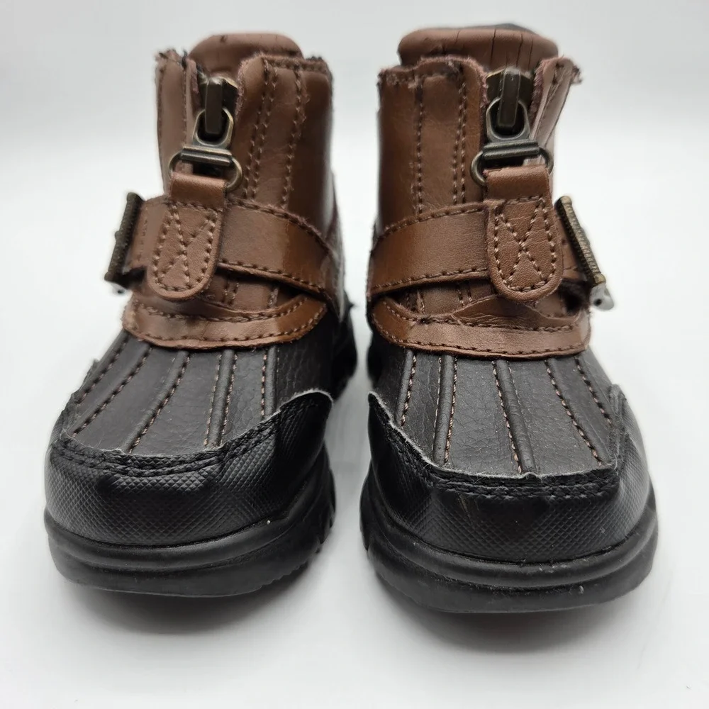 Polo Ralph Lauren Boys Country Mid‎ Zip Duck Boots Brown Black Size 4 Toddler